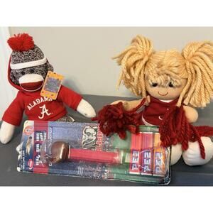 Alabama Themed Sock Monkey and Doll Set with PEZ Dispenser